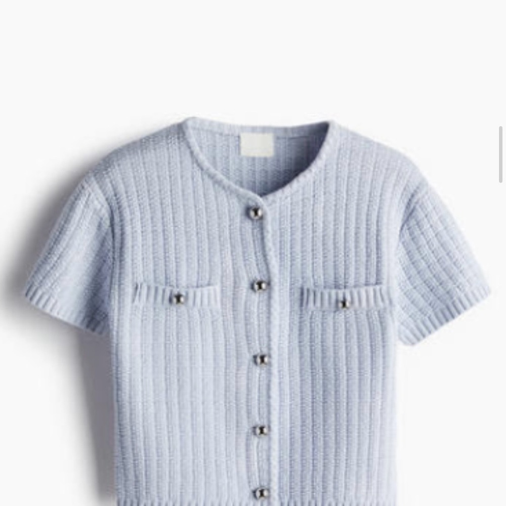 NWT H&M Light Blue Short-Sleeve Button-Front Knit Top/Skirt Set